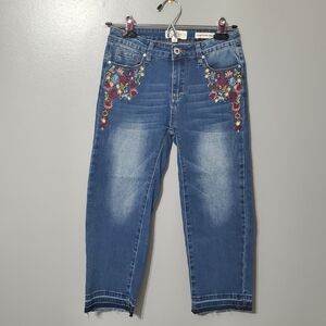 Jessica Simpson Embroidered Blue Cropped Straight Jeans